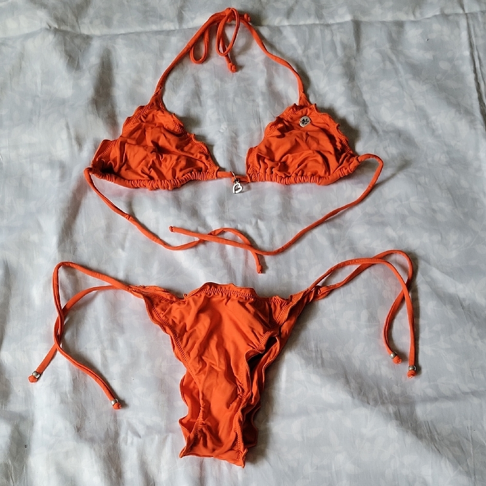 Orange Crinkle Bikini Set